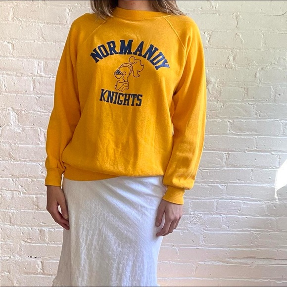 Vintage 70s Yellow Varsity Normandy Knights Crewneck - Picture 2 of 4